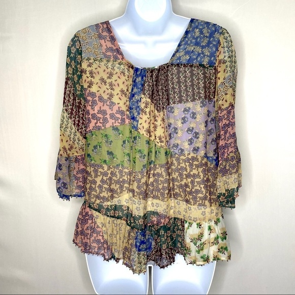 NWT Anthropologie FLOREAT Floral Top Patchwork Beaded Fairycore Cottagecore XS - Picture 5 of 13